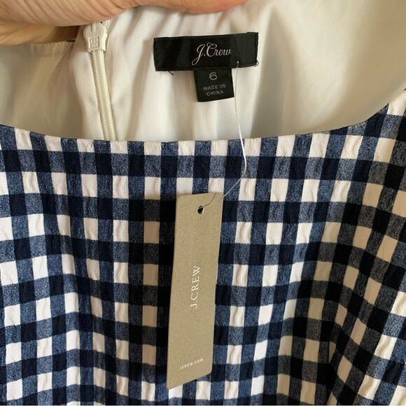 NWT J Crew Sleeveless Mini Dress in Stretch Gingham Navy Blue/White Size 6 - Picture 5 of 8